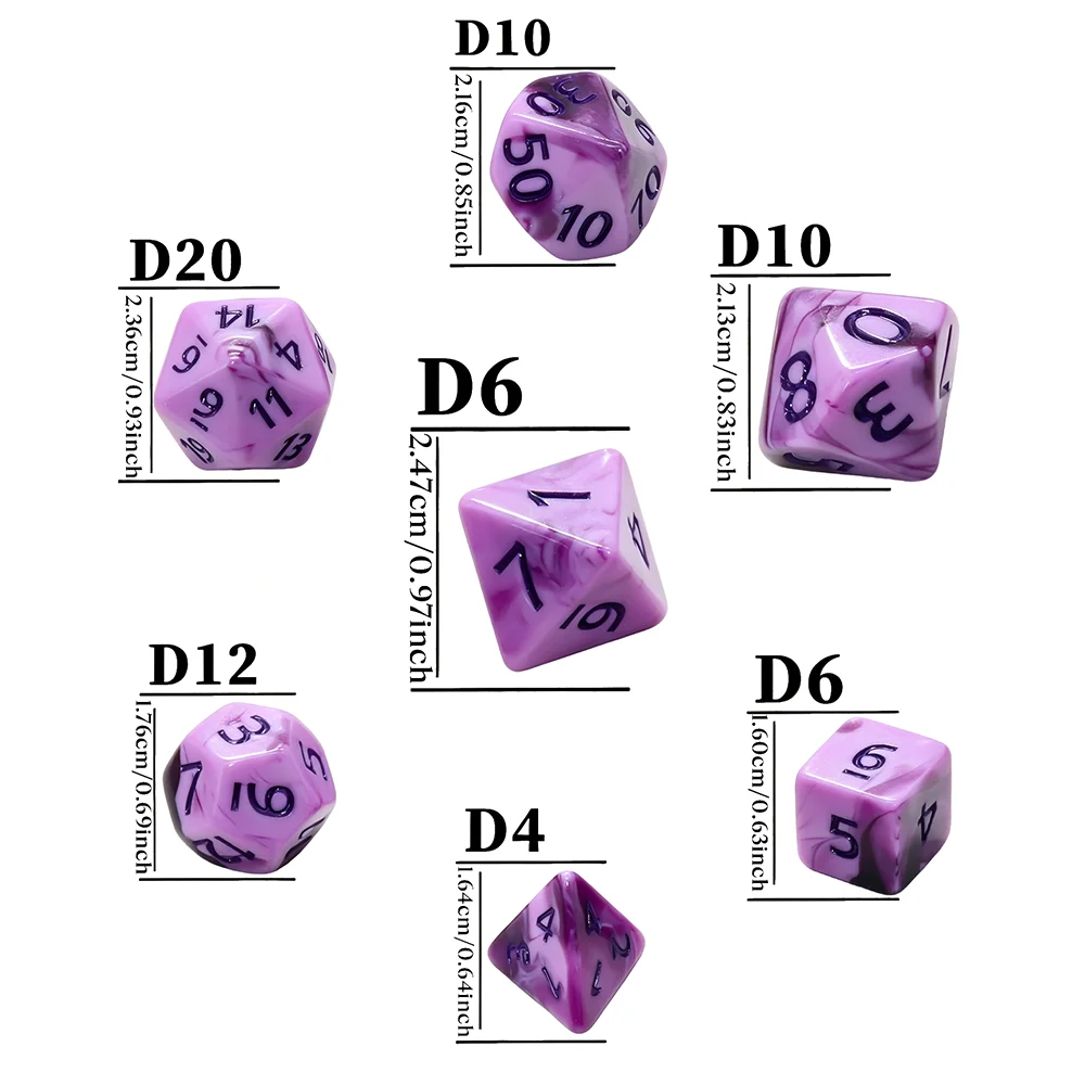 7Pcs Purple Swirl Polyhedral Dice Set, DND Dice for Tabletop RPG, Board Games, Family Gatherings, Perfect Gift for Friends