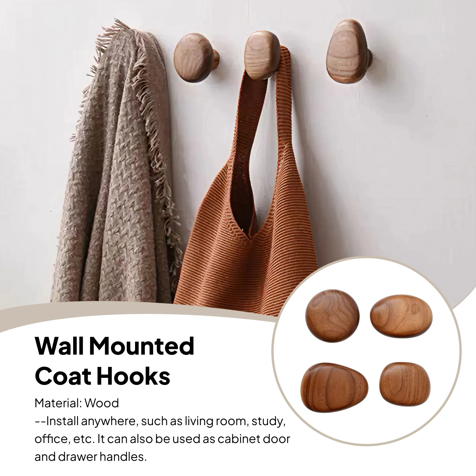 

Modern Creative Living Room Handbag Scarf Wood Wall Hooks Wood Cabinet Knobs Minimalist