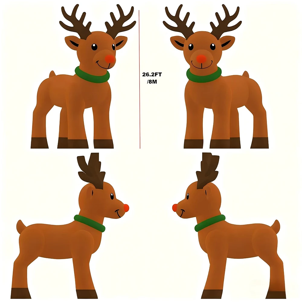 巨大な8m/26フィートのクリスマスインフレータブルトナカイデコレーション、LEDライト付き、屋外用、庭の祝祭パーティーに最適