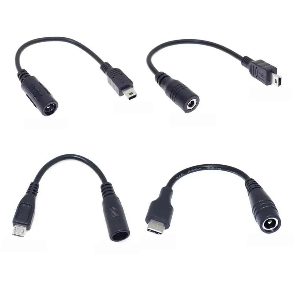 Câble adaptateur femelle vers micro USB, mini USB, type C, prise d'alimentation CC, veste étanche, 5.5x2.1mm, 4.0x1.7mm
