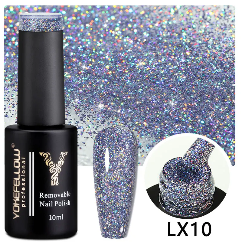 YOKEFELLOW 10ml Zilverachtige Glitter Pailletten UV Gel Nagellak Semi Permanente Losweken Manicure Nail Art Gel Vernissen Hybride Ontwerp