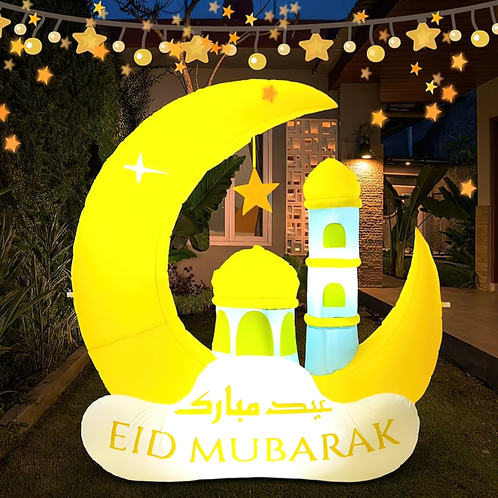 Decorações infláveis ao ar livre do Ramadã Quintal muçulmano com luzes LED Eid Mubarak infláveis jardim islâmico