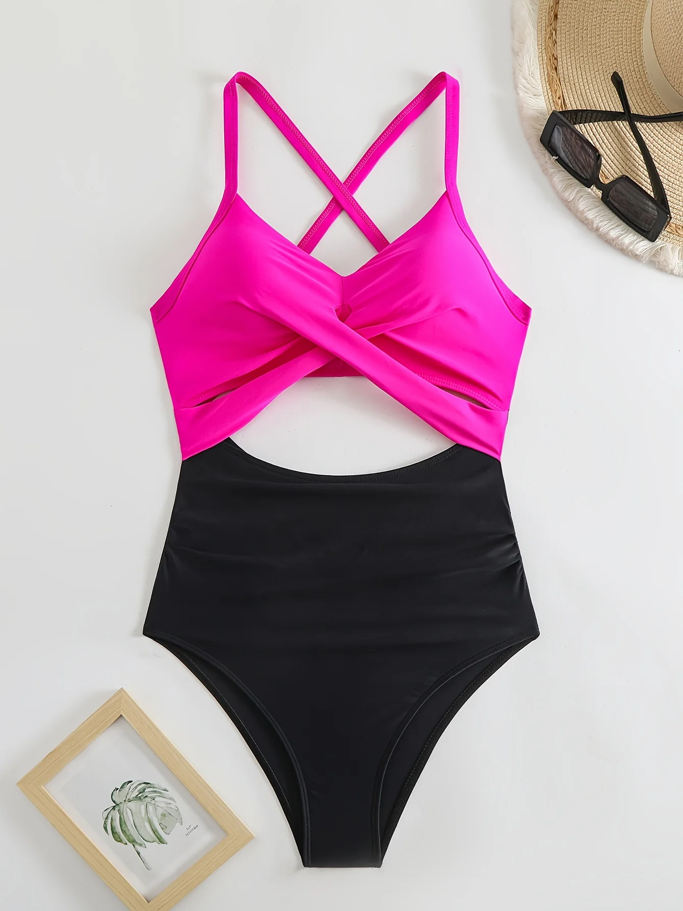 

European and American Sexy and Fashionable Solid Color Patchwork Hollow One-Piece Women's Swimsuit