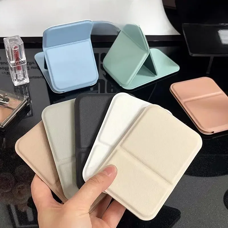 Miroir de maquillage de bureau en cuir PU solide, portable, simple, pliable, de poche, compact, mignon, pour étudiant