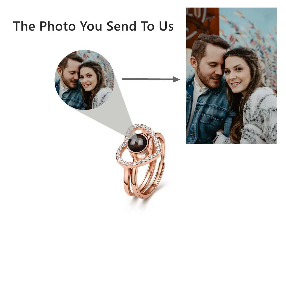 Custom Photo Rings Projection Photo 925 Sterling Silver Heart Pendent Rings for Women Men Simple Finger Fashion Couple Gift