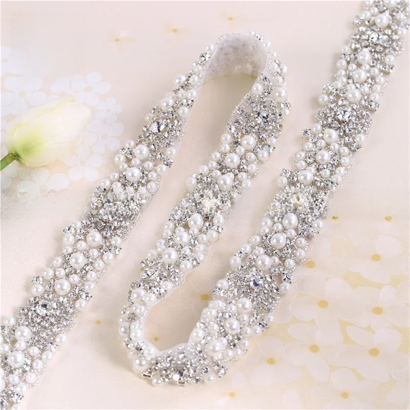FZD 1 stocznia dżetów kryształowa aplikacja na sukienkę srebrne wykończenie z koralikami na suknię ślubną stras i perła aplikacja na podwórku DIY — zdjęcie 2