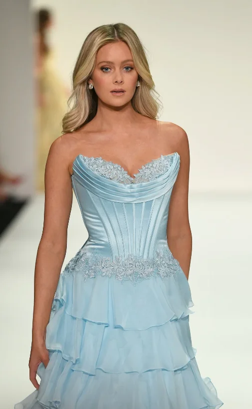 Abiti da sera blu cielo Abiti lunghi da ballo arabi divisi senza maniche Applique Chic Abito da festa da donna Tulle a strati A Line Realizzato su misura