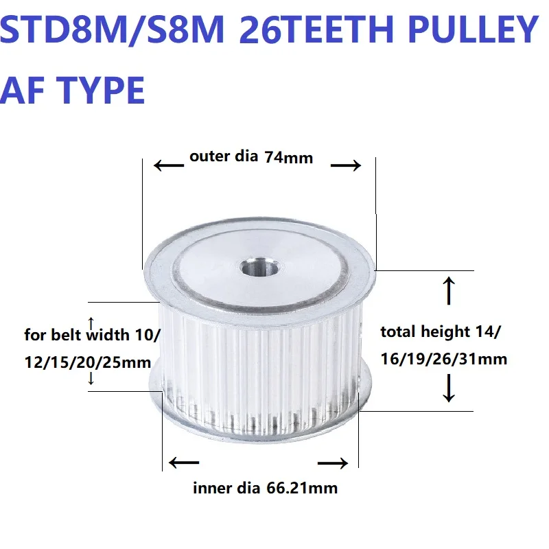 

STD8M Belt Pulley S8M 26Teeth Belt Wheel Timing Pulley Aluminum Alloy Timing Belt Pulley For Belt Width 10 12 15 20 25mm