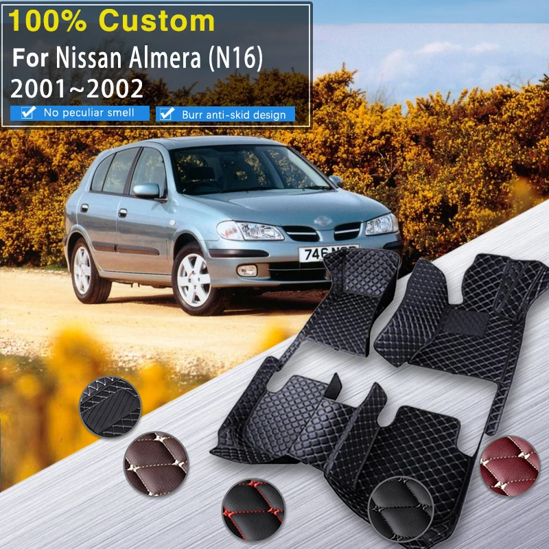 Car Floor Mats For Nissan Almera N16 2001~2002 Waterproof Alfombra Para Auto Floor Mats Car Mat Floor Fully set Car Accessories