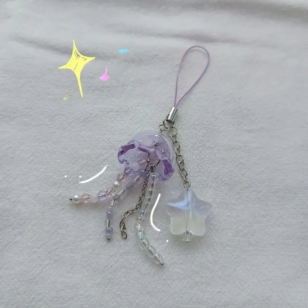 Méduse violette et rose avec étoile Cottage Core, breloque perlée pour téléphone, clé, fait main, Y2K