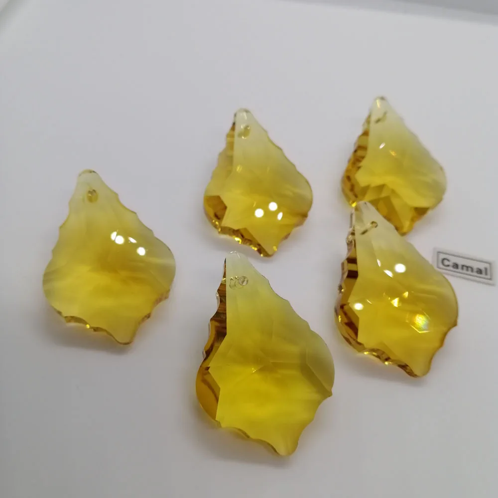 Camal 5PCS 38mm Gold Yellow K9 Maple Leaf Crystal Glass Prisms Pendant Drop SunCatcher Lamp Lighting Chandelier Parts Hanging