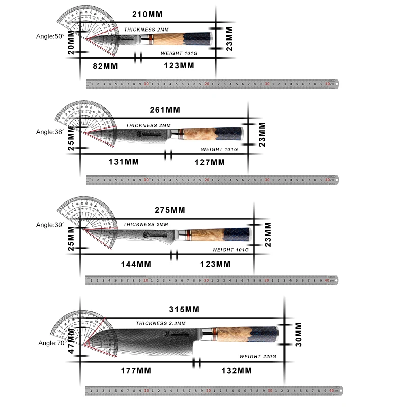 Damascus Knife Set  Japanese Steel Chef Kitchen Knives Santoku Paring Boning Bread Knife Butcher Tools Honeycomb Handle NEW