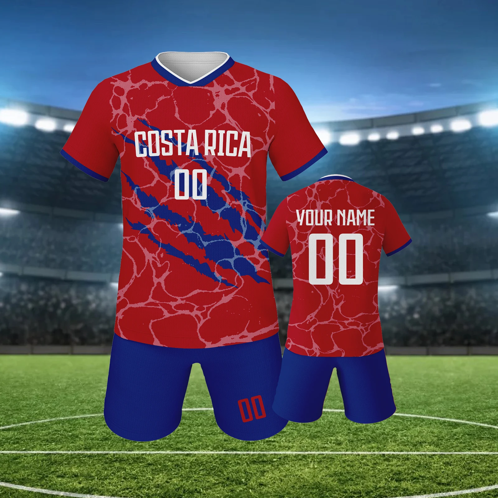 

Costa Rica Flag Football Jersey Set for Children ﻿Custom Youth Soccer Tracksuit with Name&Number Soccer uniform for 3-14 Years