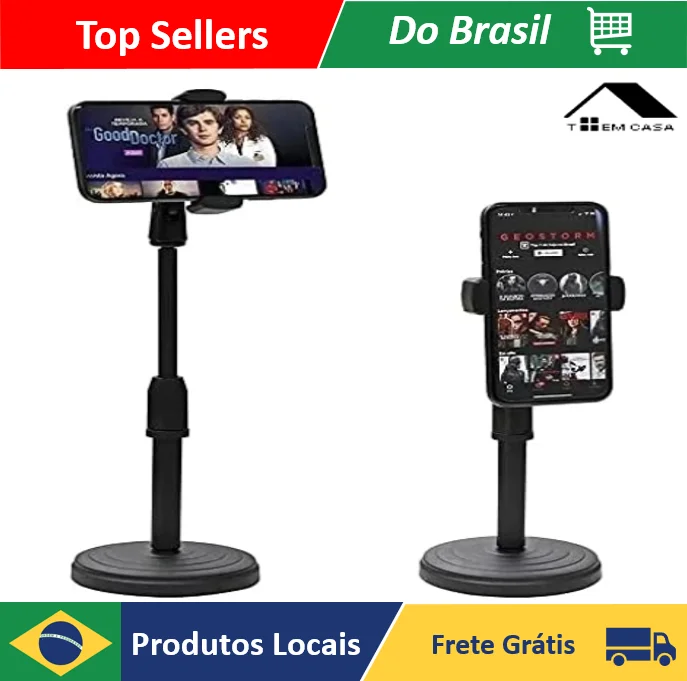 Suporte para Celular de Mesa Tripé com Braço Articulado 360º e Altura Ajustável - Loja Toemcasa