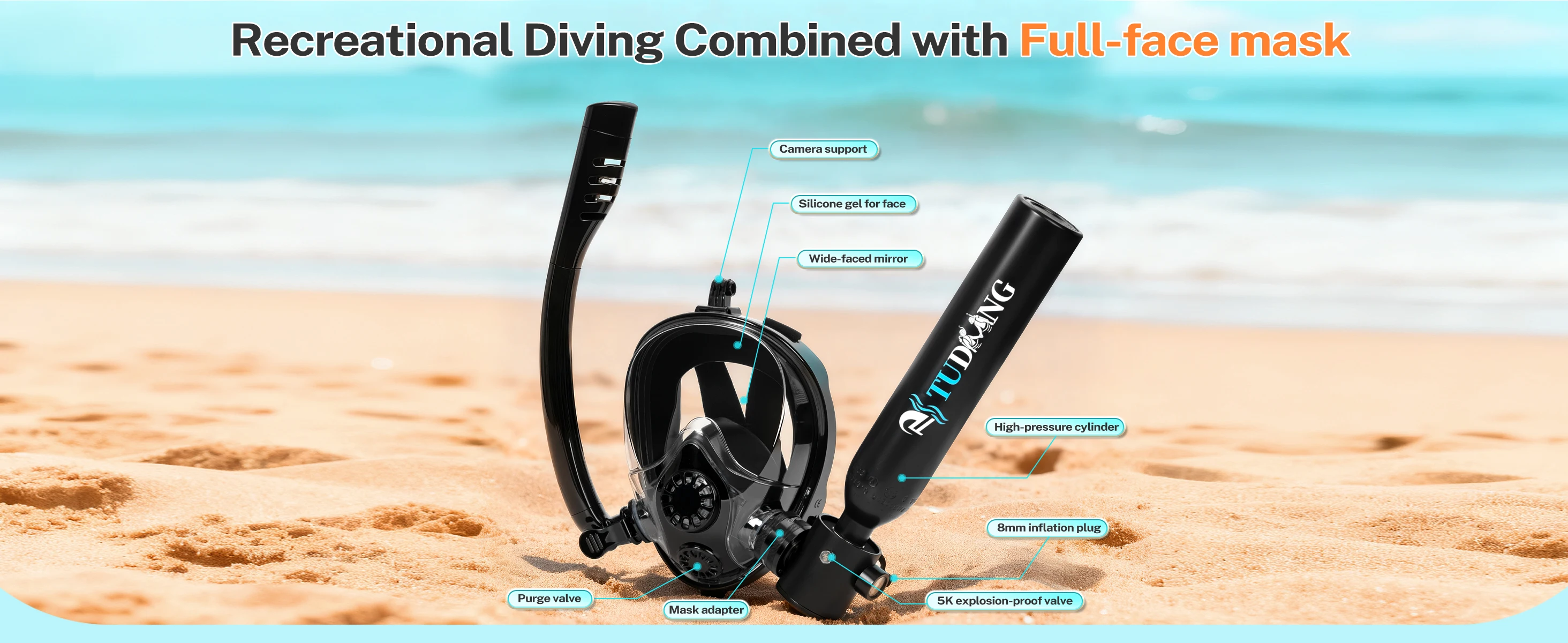 TUDIVING-0,5L Tauchflaschen-Set mit Luftkompressor, Lungenflasche mit Tauchmaske, tragbarer Tauchflasche für Unterwassertraining – Detail 2