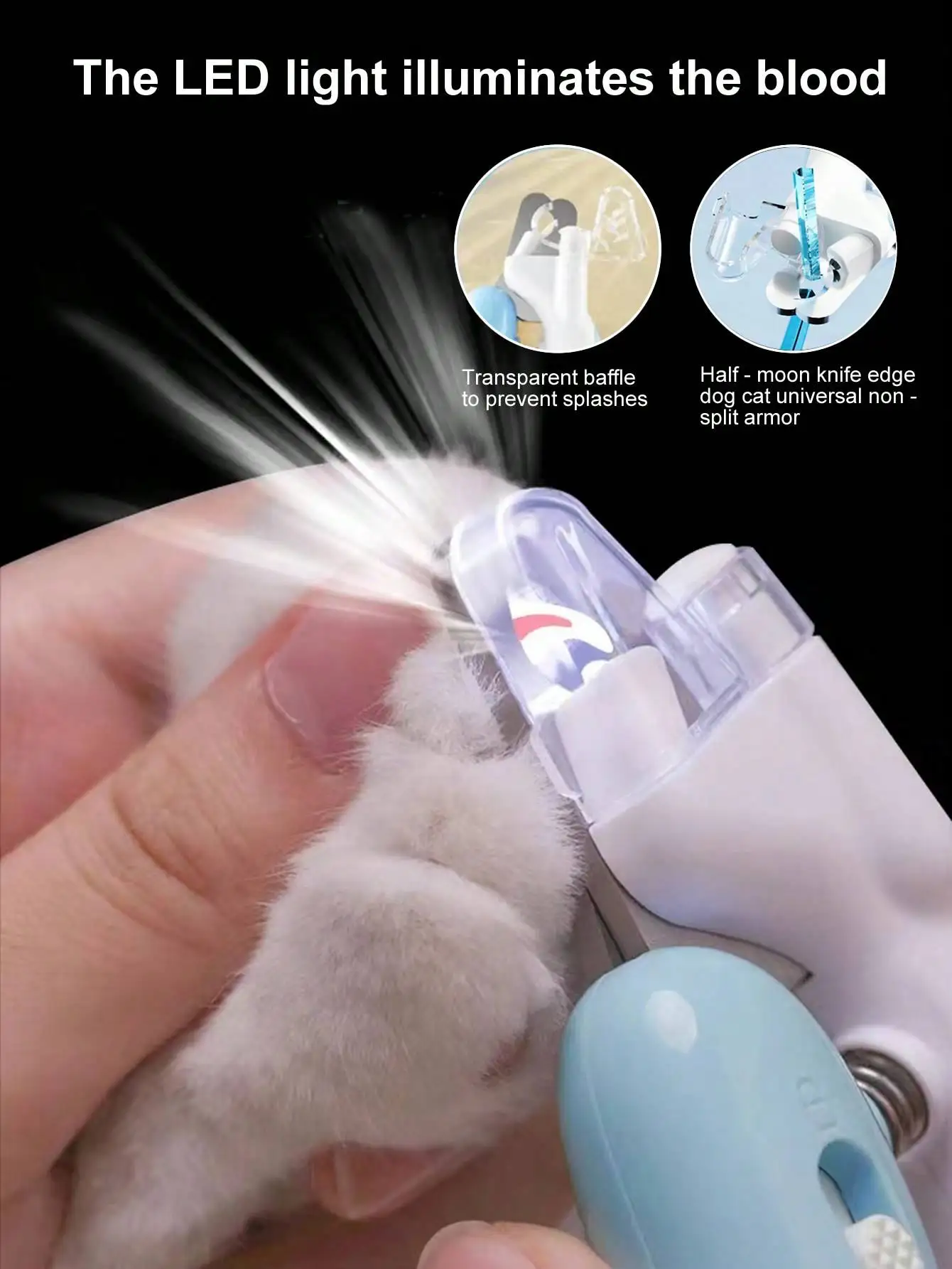 Professional Lighted Pet Nail Clipper for Cats Dogs Customized Stainless Steel Plastic Grooming Trimmer Mites Detection Safe