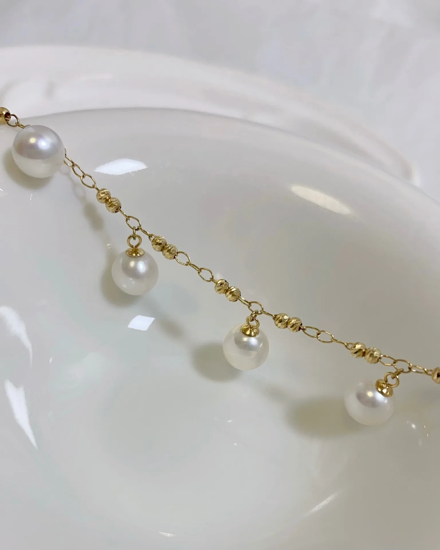 MADALENA SARARA 18K Gold Ankle Bracelet 6mm Freshwater Pearl Lady Foot Au750