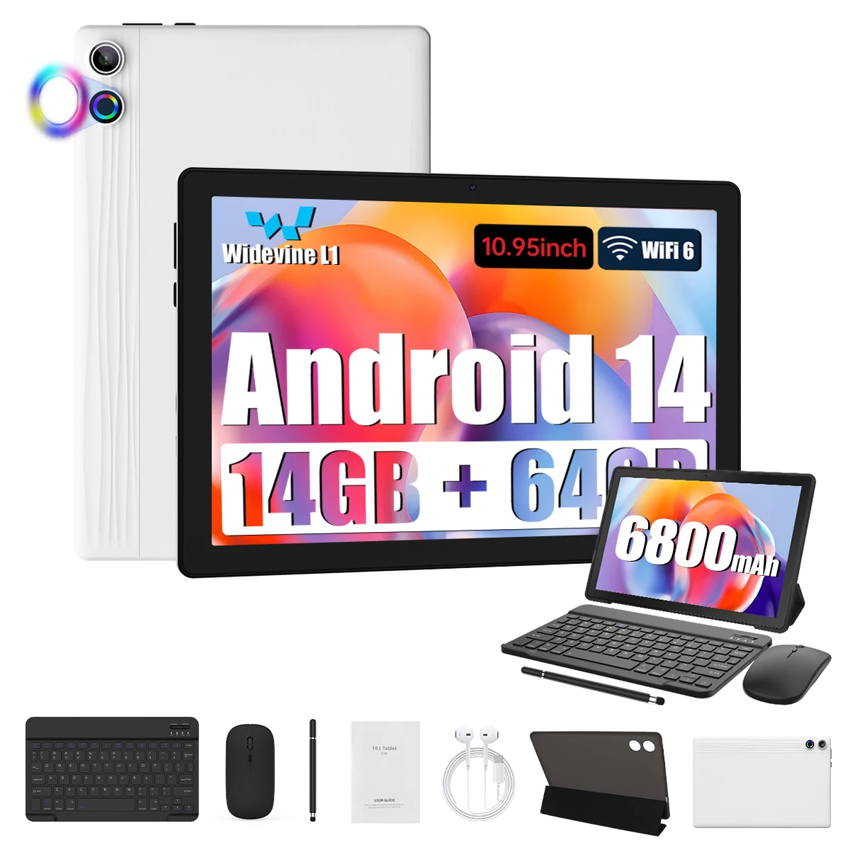 

10.95 Inch Android 14 Tablet 14GB RAM 64GB ROM Octa-Core Processor 6800mAh With Keyboard Case Mouse Stylus 8 in 1 Tablet Kit