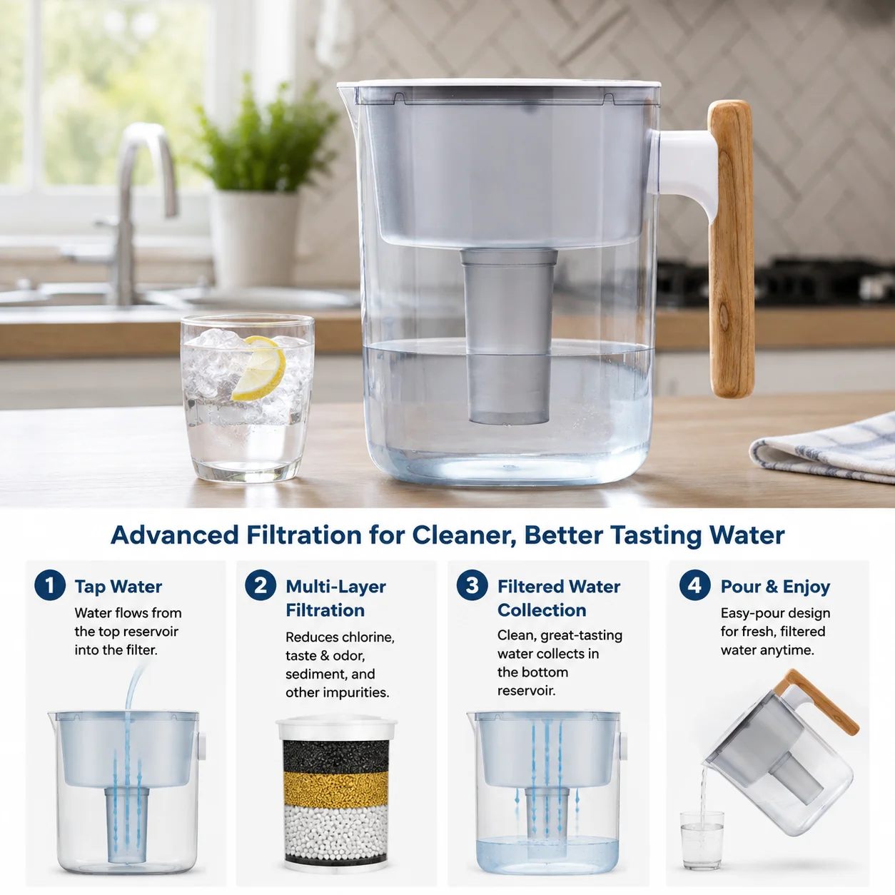 Freco 16 Cup Water Filter Pitcher for Tap Water, 3.8L Large Capacity Water Purifier Pitcher with Filter, BPA Free Water Dispenser Pitcher for Home, Fridge, Kitchen - Grey