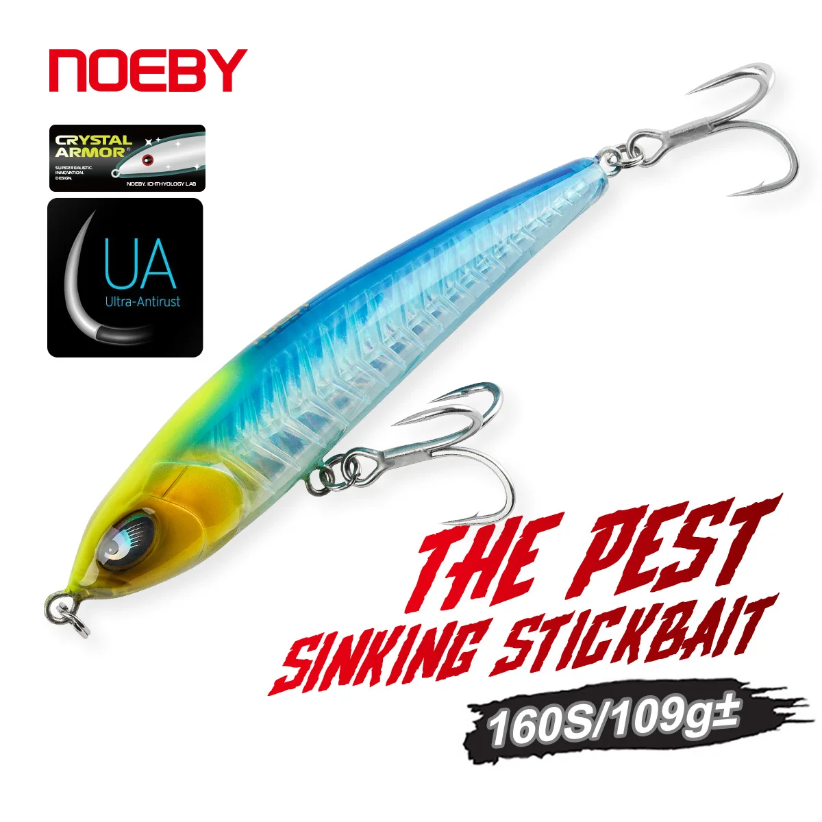 

NOEBY The Pest Stickbait 160mm 109g± Crystal Armor Sinking Fishing Lure Big Game Tuna GT Kingfish Saltwater Artificial Lures