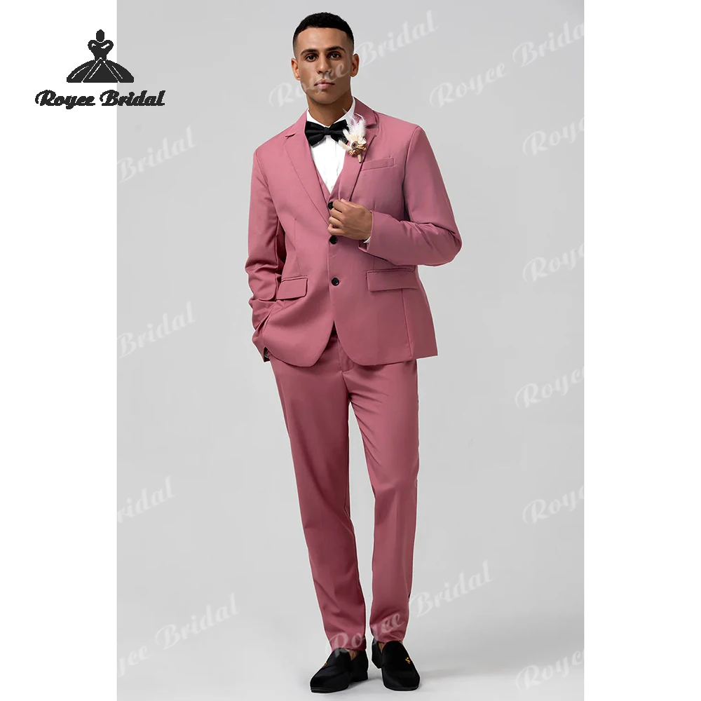 Coral Three Piece Single Breasted Wedding Men's Suits 2026 Notch Lapel Formal Evening Business Suits costume homme mariage