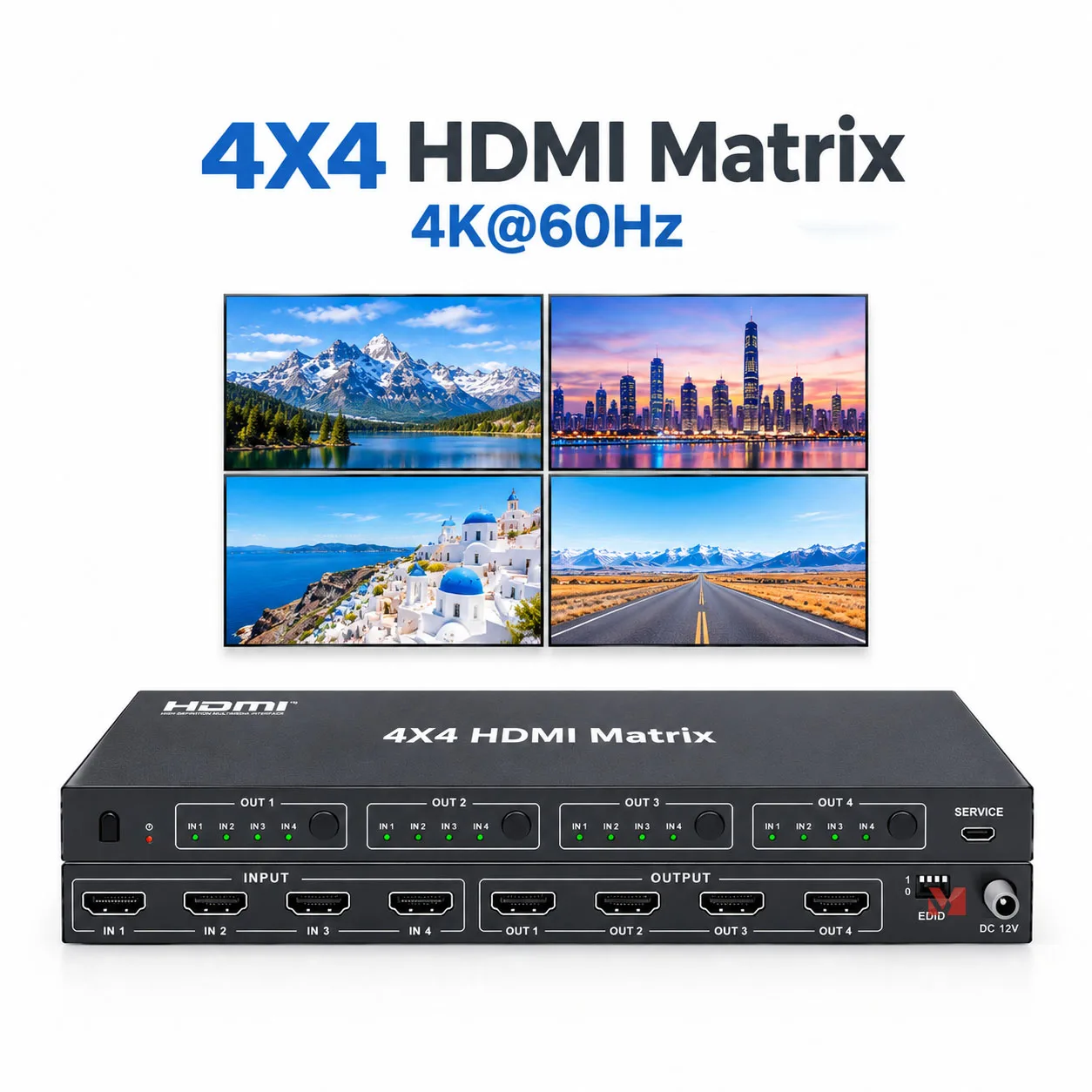 4K60Hz HDMI Matrix Switch 4X4 Splitter Switch 4 In 4 Out HDMI Switcher with audio 4k to 1080P for Home Theater
