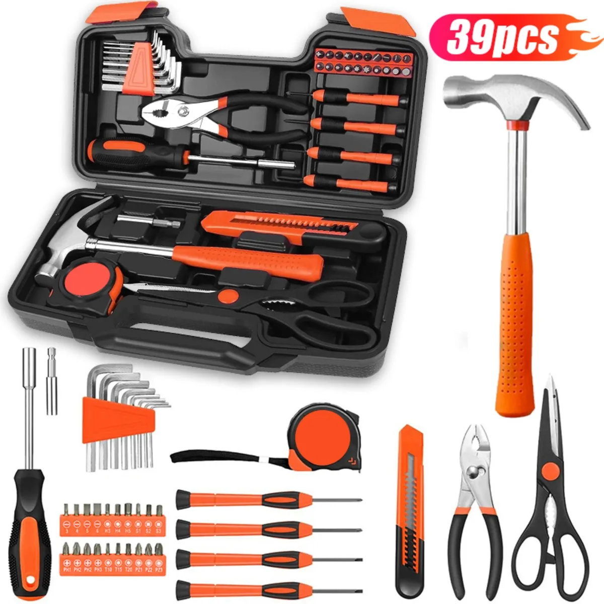 

Набор инструментов оранжевого цвета 39, набор для обслуживания сада, инструменты для домашнего ремонта, компактный набор инструментов