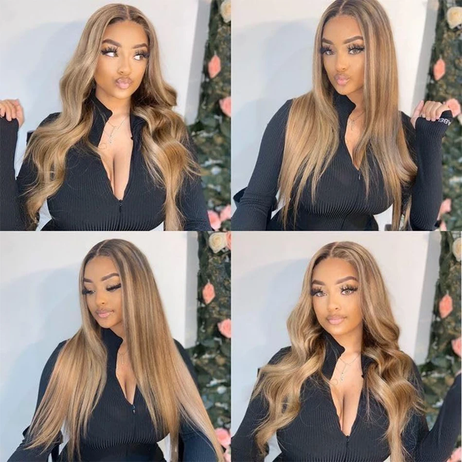 Highlight P4/27 Hair Straight Blonde Bundles Brazilian Virgin Human Hair Weaves Double Weft Honey Blonde 3 Bundles Human Hair