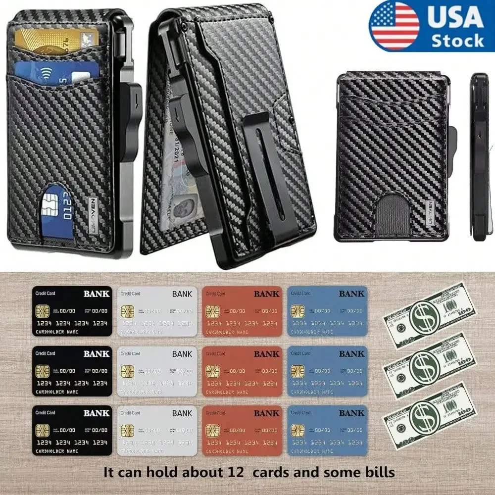 Wallet for Men, Mens Minimalist Wallet 9-13 Cards, Slim Compact Wallet with Money Clip & ID Window, RFID Blocking Smart Pop Up C image 5