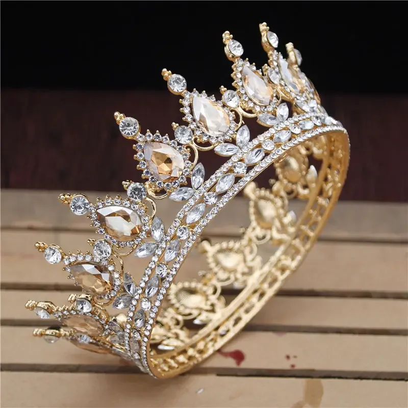 Vintage Royal Queen King Tiaras und Kronen für Frauen, Prinzessin, Abschlussball, Hochzeit, Tiaras, runder Diadem, Braut-Haarschmuck