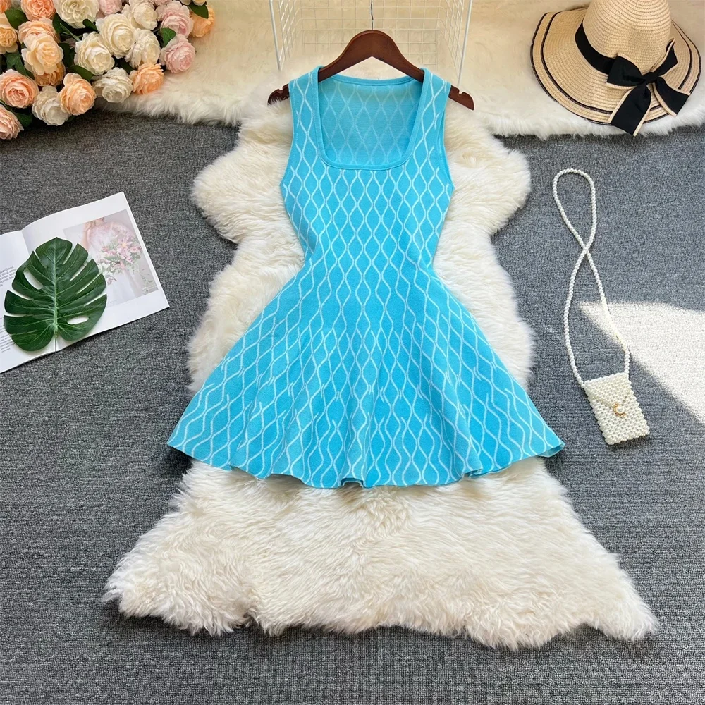 YuooMuoo Merk Mode A-lijn Korte Vrouwen Jurk Elegante Y2K Geometrische Gebreide Zomerjurk Vrouwelijke Harajuku Zwart Party Vestidos - afbeelding 2