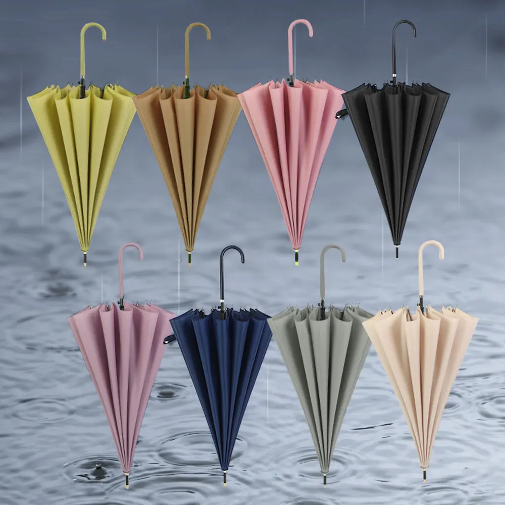 Durable automatic umbrella, pastel umbrella, large umbrella, large size, storm-proof, stretch Road, curve Handle umbrella