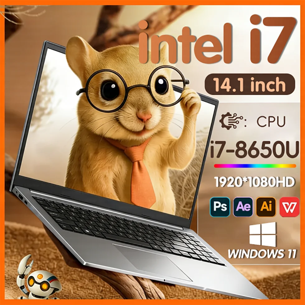 Computadora portátil de 14.1 pulgadas, Intel Core i7 8650U, 12GB de RAM, 512GB/1TB/2TB SSD, Laptop con Windows 11, Notebook PC para oficina, estudio y juegos.