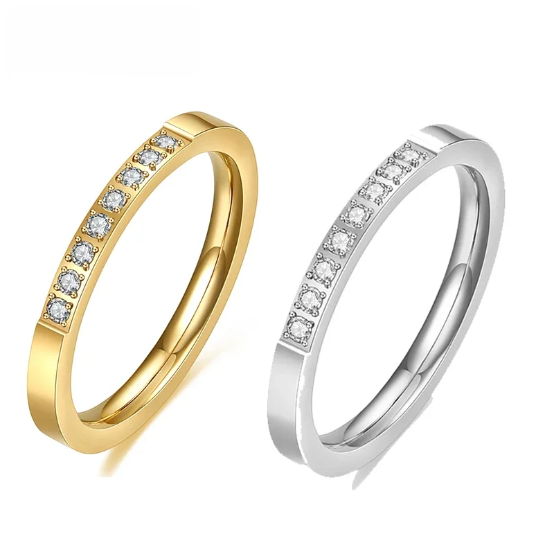 VQYSKO obrączki dla kobiet białe złoto kolor dla kobiet CZ kryształ zaręczynowy Bague damski pierścionek Bijoux — zdjęcie 2