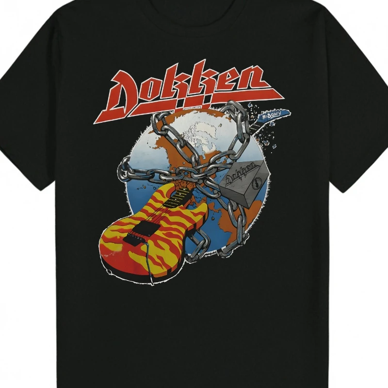 

Men's Vintage Graphic T-Shirt with Guitar & Chains Print, Lightweight Round Neck Short Sleeve Casual Tee Casual Attire