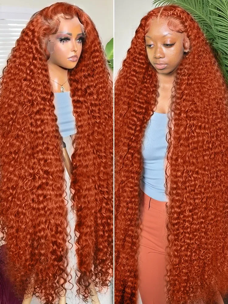 Melodie Ginger Orange 30 Inches Curly 13x6 HD Lace Deep Wave Frontal Human Hair Wigs 13x7 Transparent Lace Front Remy Hair Wig