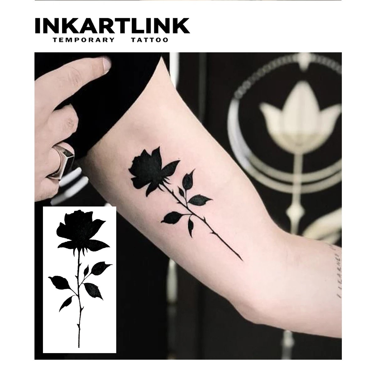 Dark rose Temporary Tattoo,Lasts To 15 Days New Technology Magic Waterproof Semi Permanent Sticker.