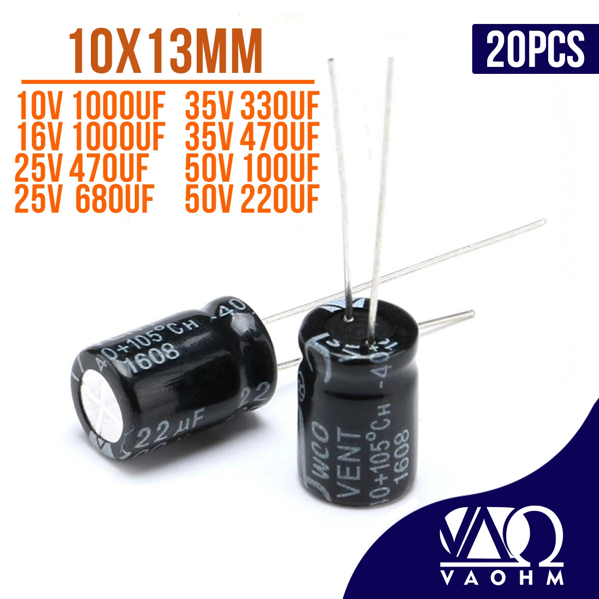 

20PCS 100uF 220UF 330UF 470UF 10V 16V 25V 35V 50V Aluminum Electrolytic Capacitor 10X13MM