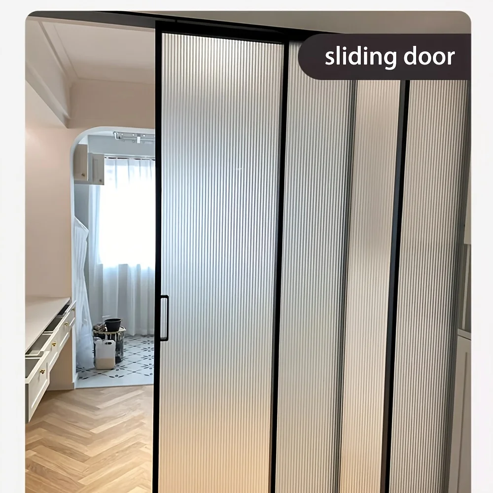 Striped Frosted Privacy Window Film Roll 3D Textured Static Cling UV Block Heat Block for Bathroom Kitchen Bedroom