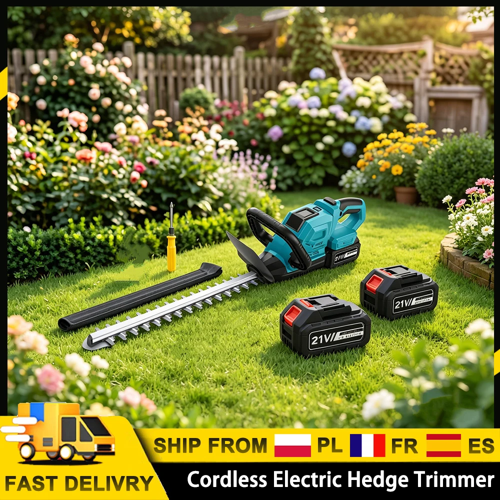 Taille-haie électrique sans fil 3000 tr/min 650W, outil de jardinage portable, sécateur de haies, outils de taille-haie, scie de taille, tondeuse à gazon avec 2 batteries 4000mAh pour jardin, pelouse,