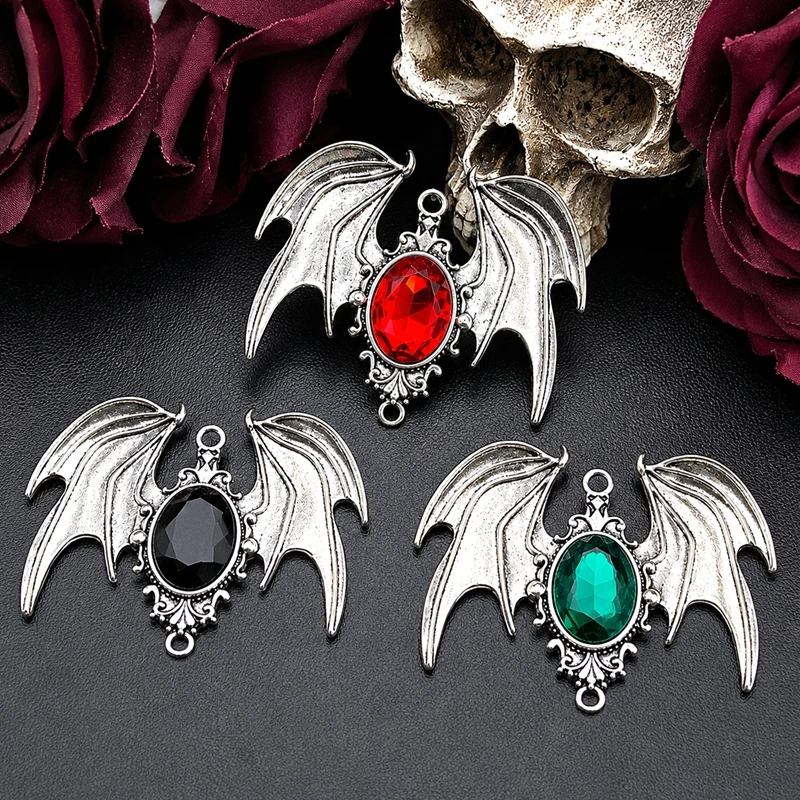 2 Stück 56*46mm Vintage Gothic Fledermausflügel Kristall-Verbinder Anhänger Vampir-Charms Passend für Schmuckherstellung DIY Schmuckzubehör