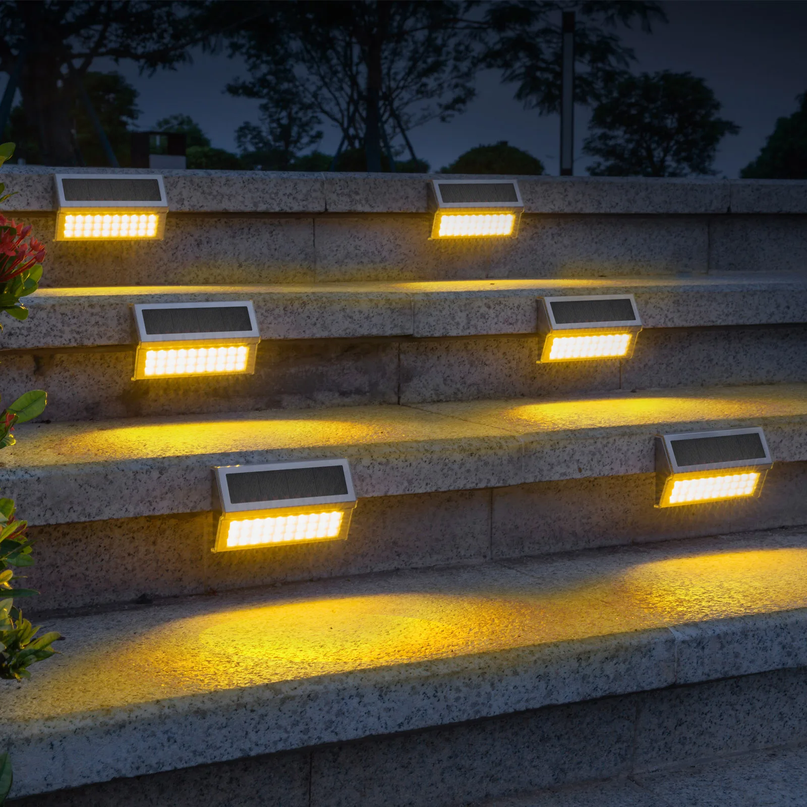 

6 Pack Solar Outdoor Lights, 30 LED Solar-Powered Waterproof Lights with Bright Warm Light, Ideal for Stair Patios Walls Fences