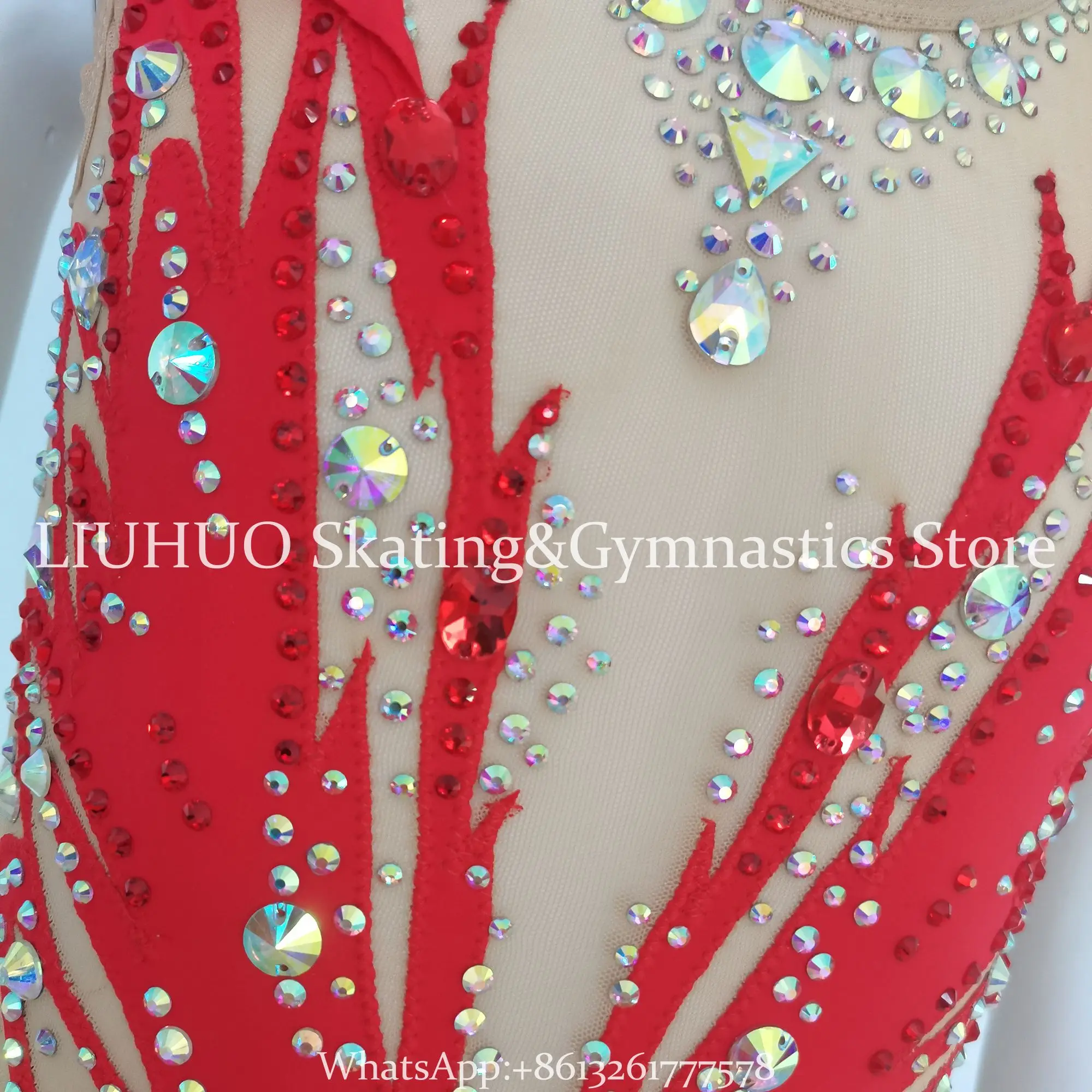 Rhythmic Gymnastics Leotards Girls\' Women Red Ice Figure Skating Dress Sleeveless Dancewear Competition Dress