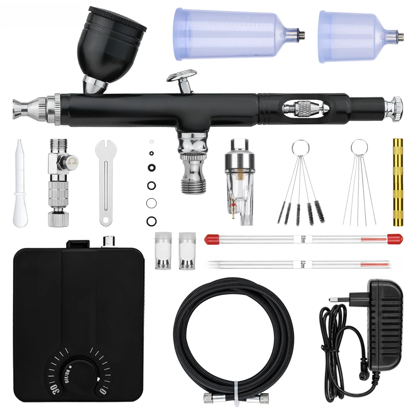 Neoeco 30PSI airbrushkit, dual-action multifunctionele draagbare airbrushset Geluidsreducerende compressor voor het schilderen van taartmodel - afbeelding 2