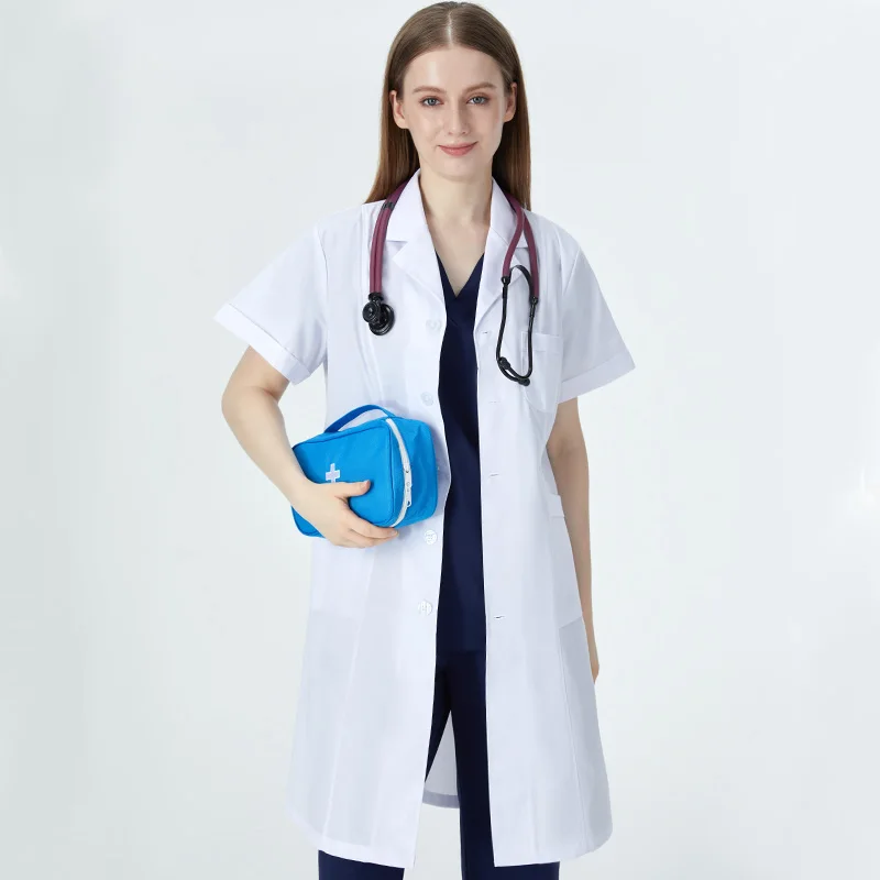 Women Slim Fit Hospital Doctor White Coat Clinic Nursing Robe Lat Work Gown for Student Anti-wrinkle Medical Uniforms XK002-02