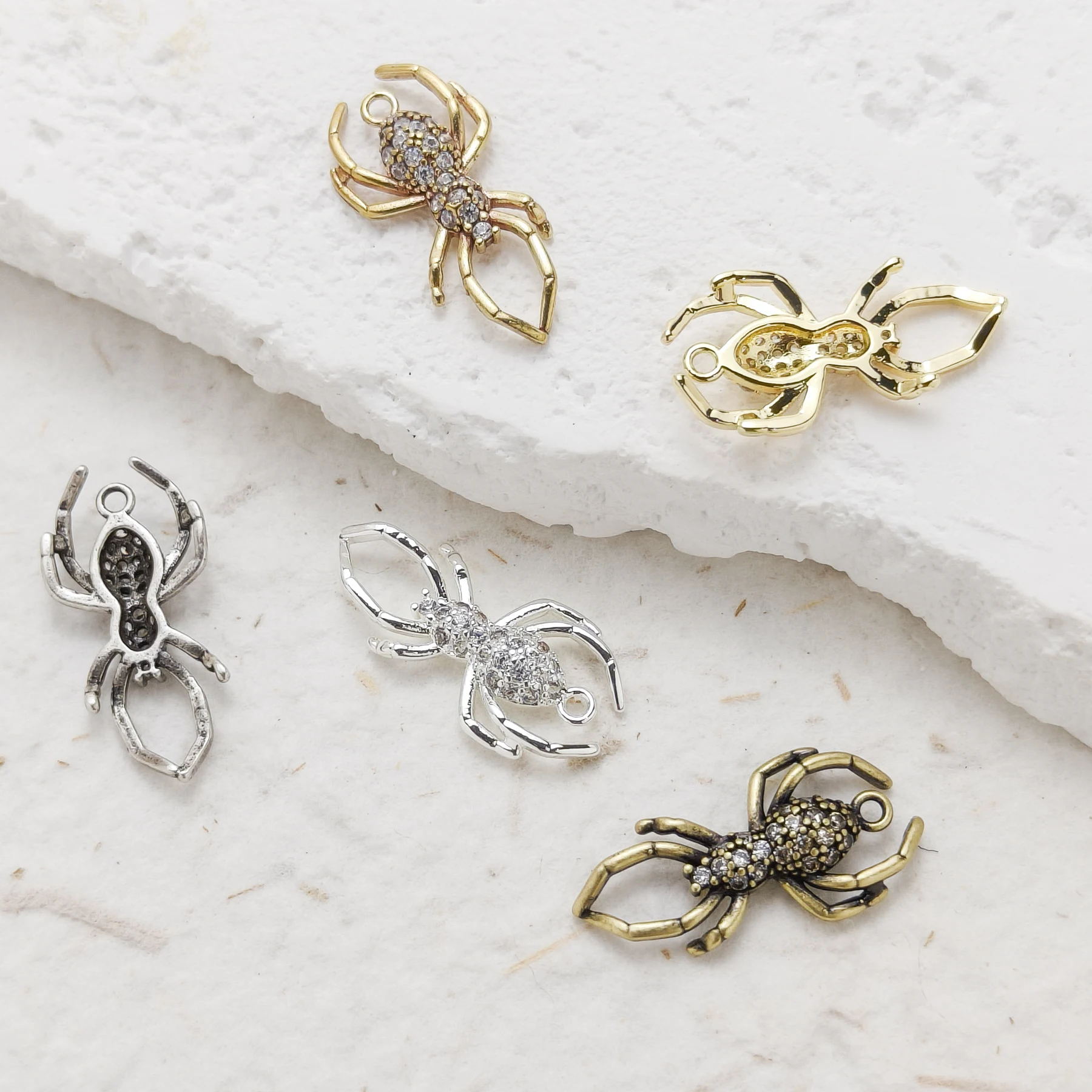 DIY Supply-One Piece Premium Plated Casted Brass Charm - Spider 25x13mm (4927C-6)