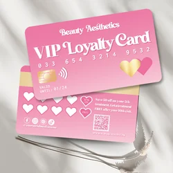 Beauty Salon Loyalty card 9X5.2cm for braids nails and Lash Extensions small business Pink golden credit cards Printable thank y