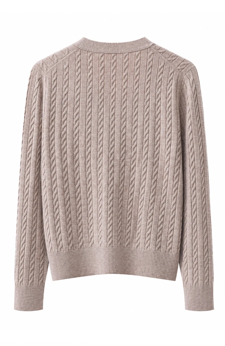 MZ62011 Damen Elegante V-Ausschnitt Zopfmuster Langarm-Strickjacke mit Knöpfen, Locker Geschnitten, Einfarbig, Modal-Mischung, Frühherbst-Pullover – Detail 7