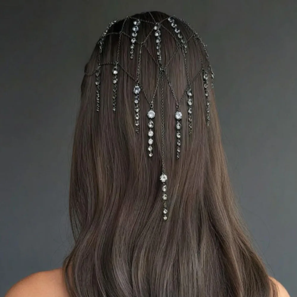 Stonefans Tassel Headpieces Headdress Wedding for Women Gatsby Cleopatra Flapper Crystal Bohemian Bride Tiara Accessories Party