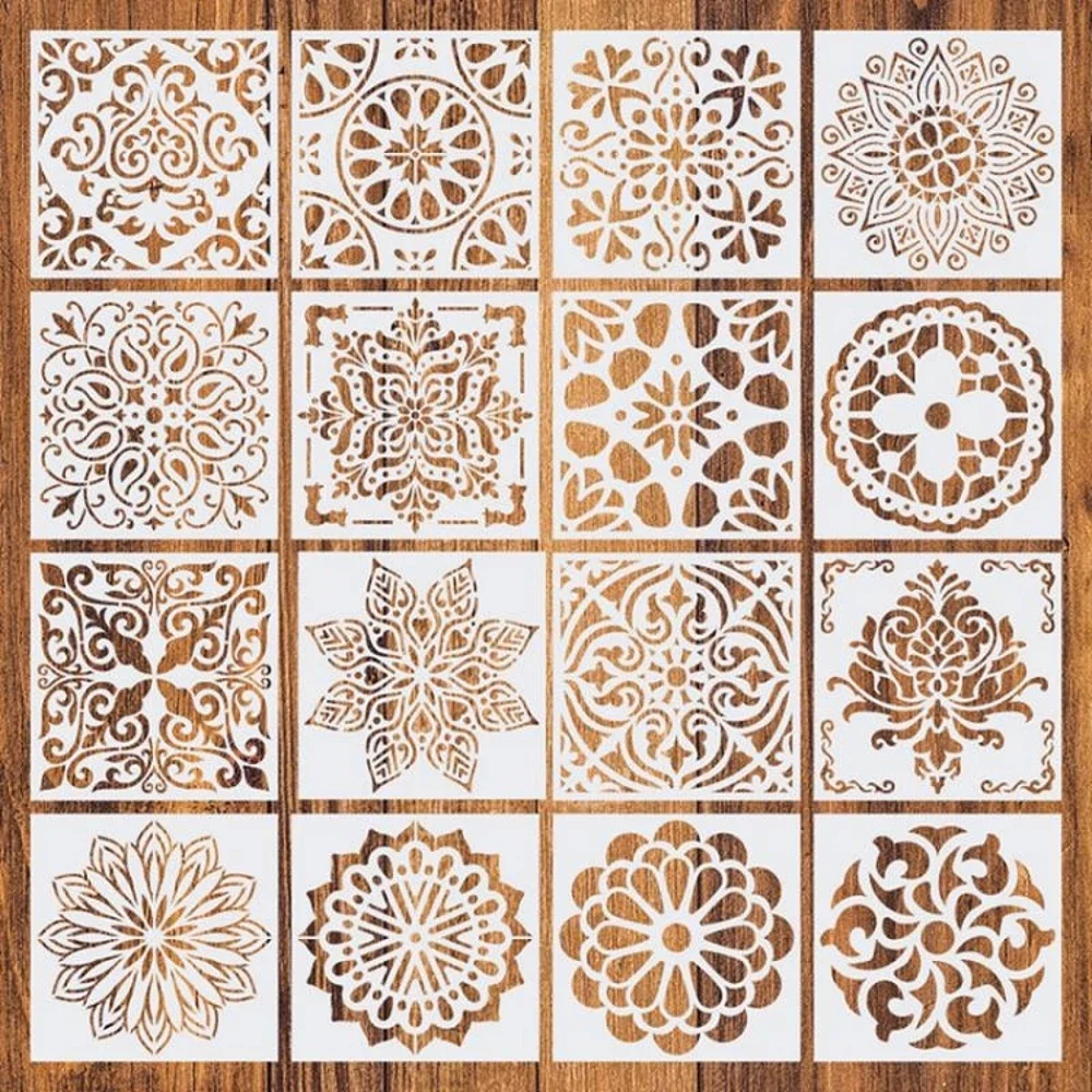 16 sztuk/partia 15*15cm Mandala okno kwiat DIY nakładania warstw szablony malowanie księga gości kolorowanie tłoczenie Album dekoracyjny szablon — zdjęcie 2
